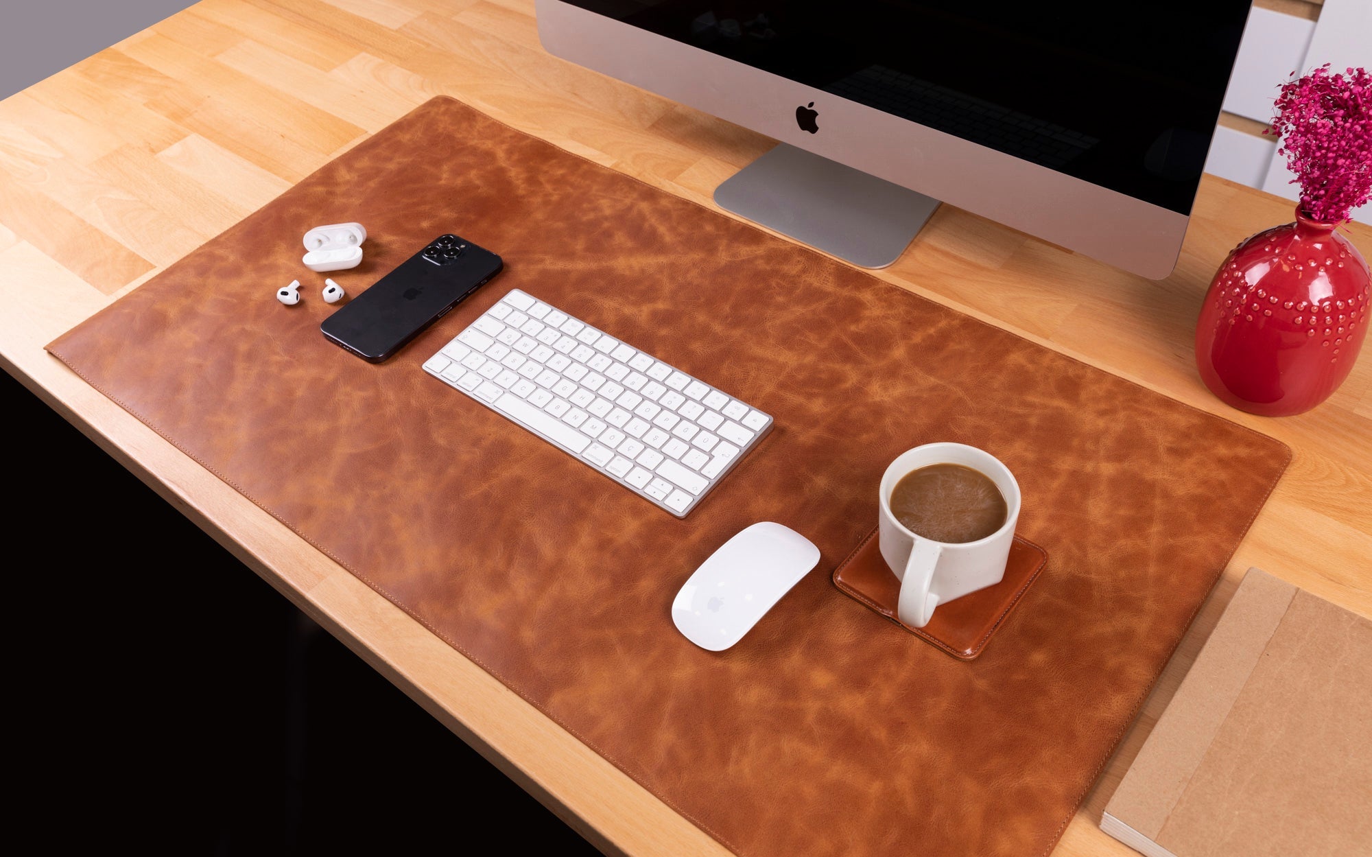 Natural Leather Desk Mat 35.8" x 18.9" (37 Cm x 80 Cm)